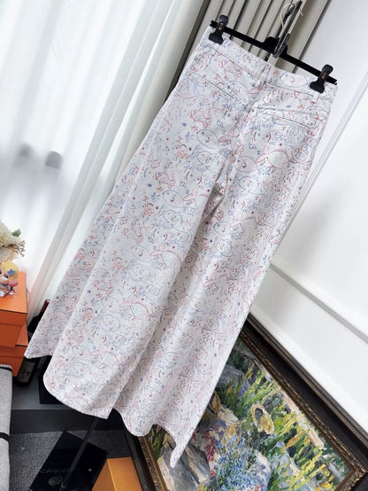 Chanel 25C colorful graffiti fish print wide-leg pant