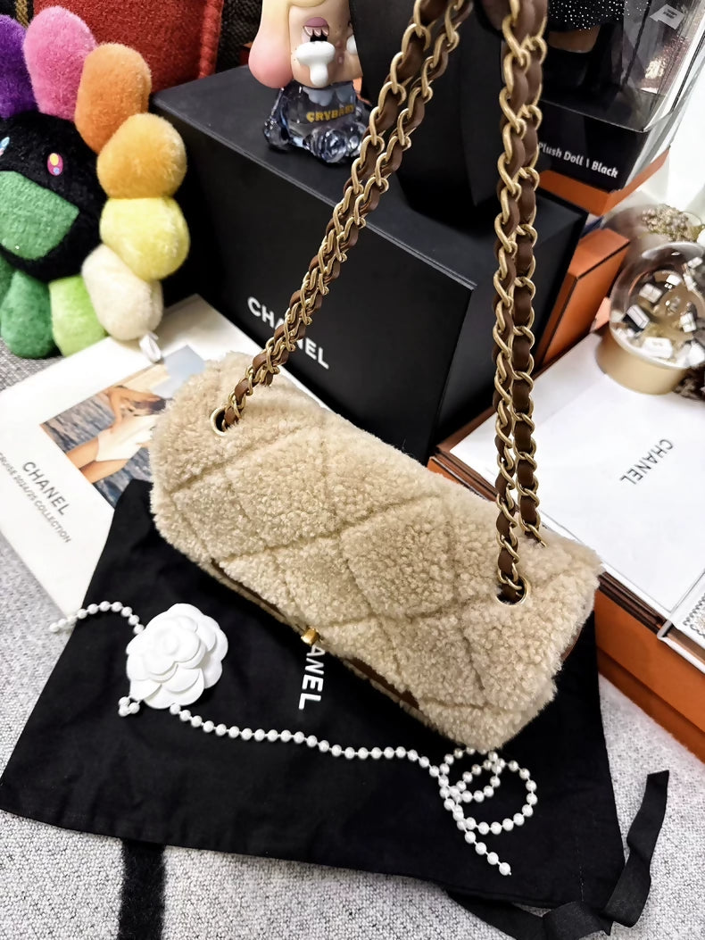 Chanel 24k brown caramel quilted lambskin and lambskin CF chain crossbody bag