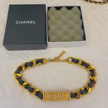 Rare Chanel 95P Black Gold Leather Chain Necklace