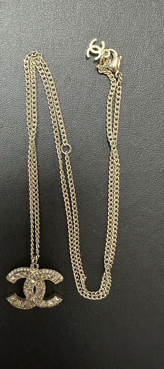 Chanel 2014 Rhinestone COCO Mark Pendant Necklace