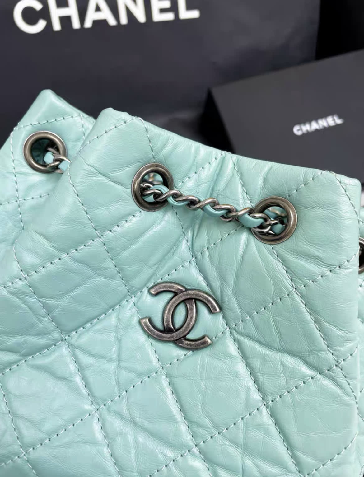 Chanel blue hobo backpack