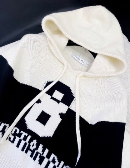 Christian Dior Soft White/Black 'Christian Dior 8' Hooded Sweater F40