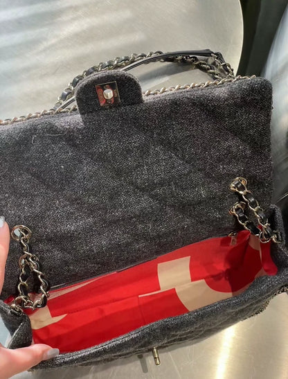 Chanel jumbo wood cf flap with gold hardware