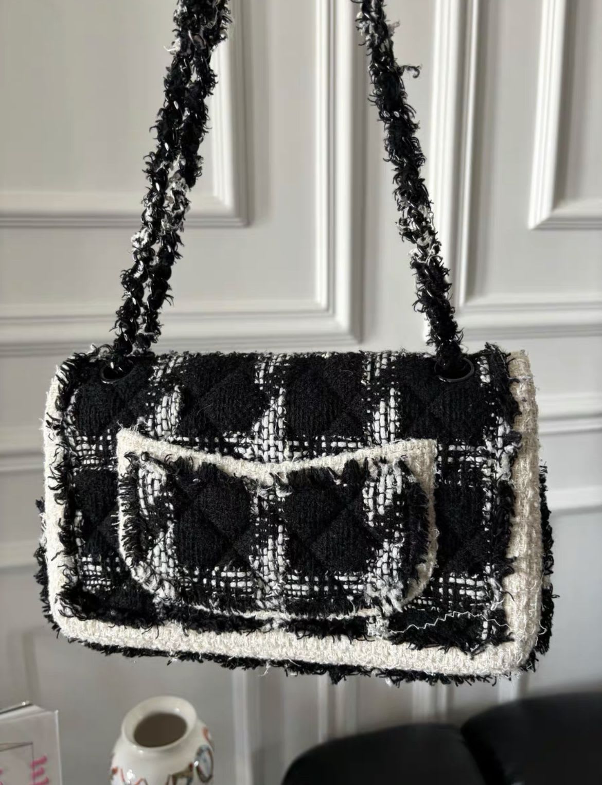 Chanel Houndstooth Wool Medium Flap Bag