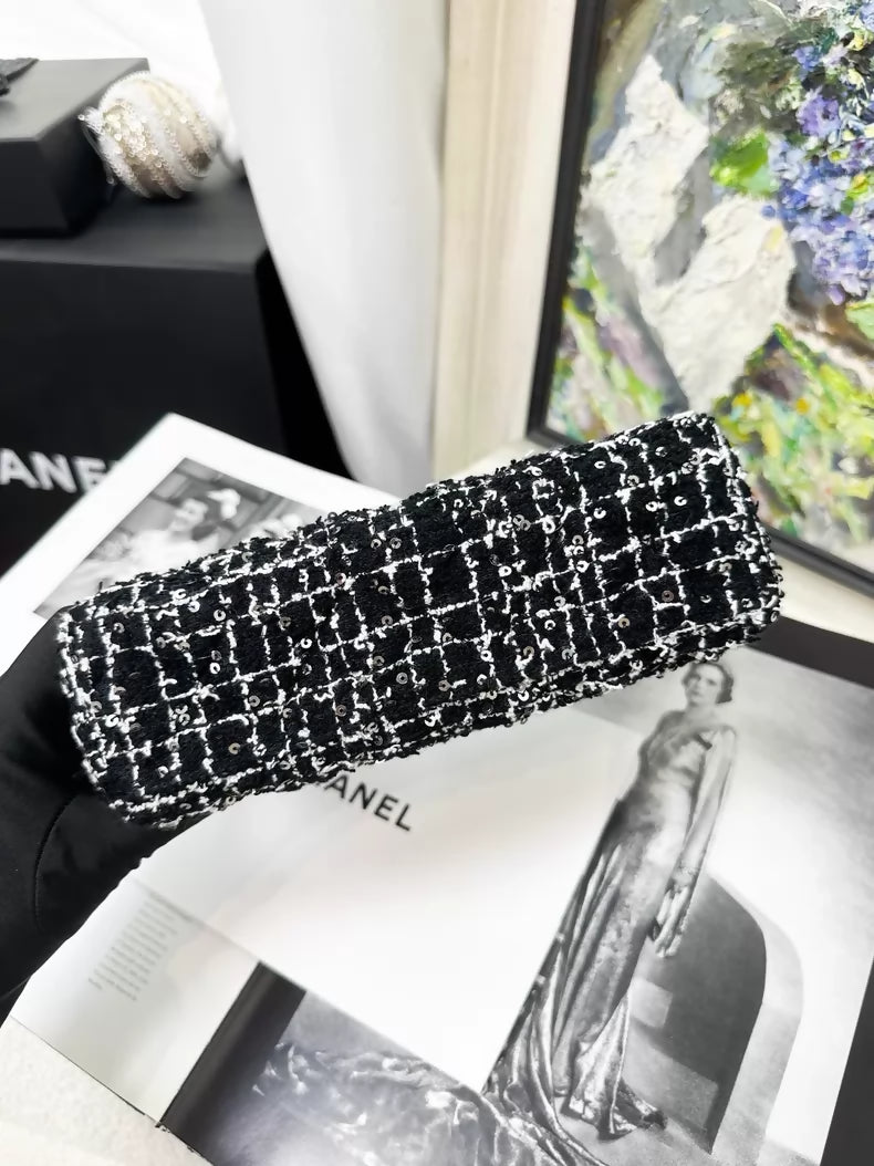 Chanel 24K Kelly Nano black and white tweed sequined shoulder bag with gold hardware