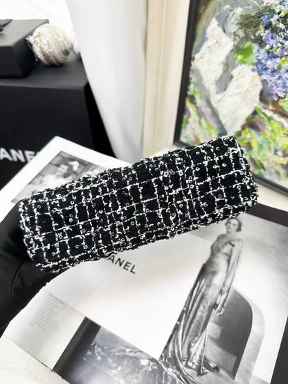 Chanel 24K Kelly Nano black and white tweed sequined shoulder bag with gold hardware