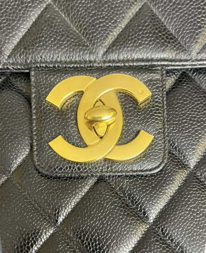 Chanel XL Jumbo Black Caviar Quilted Classic Briefcase Bag 24K Gold hardware