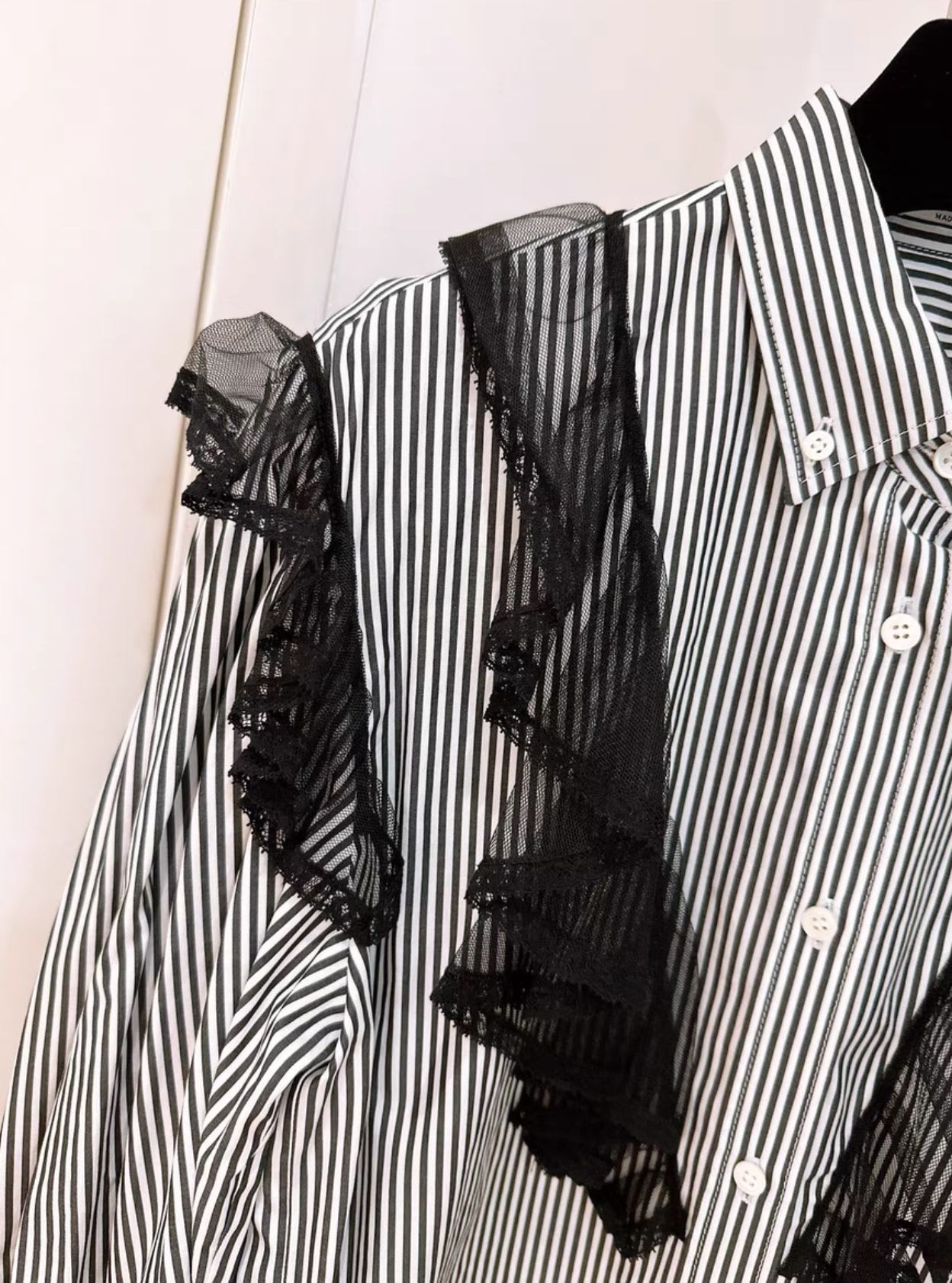 Miu Miu black and white striped lace shirt