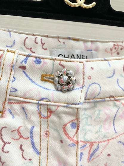 Chanel 25C graffiti fish straight-leg jeans