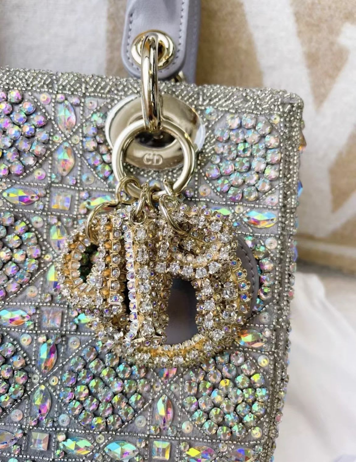 Limited edition Dior diamond crystal gray Princess Diana bag