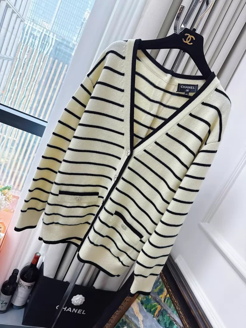 Chanel 25S yellow and black striped cardigan