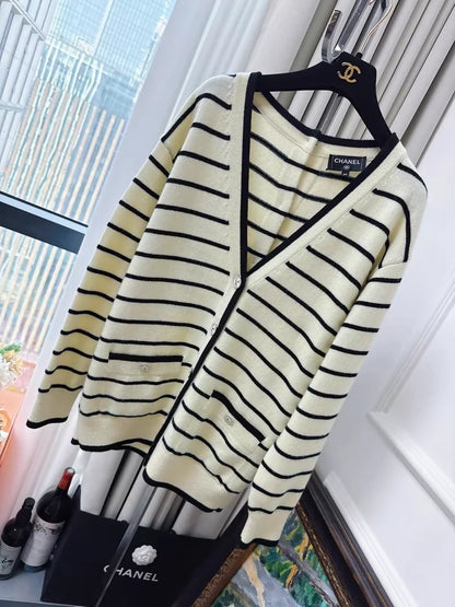 Chanel 25S yellow and black striped cardigan