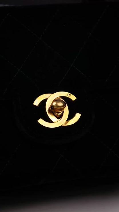 Chanel 2 Black Velvet Mini Kelly Handbag