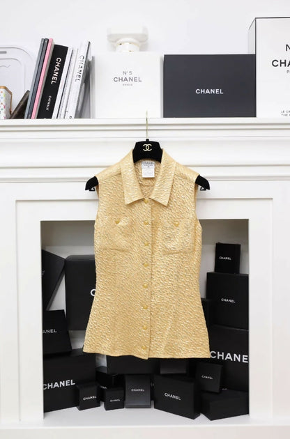 Chanel 1996 gold tweed Jacket, Skirt, and Vest Three-Piece set