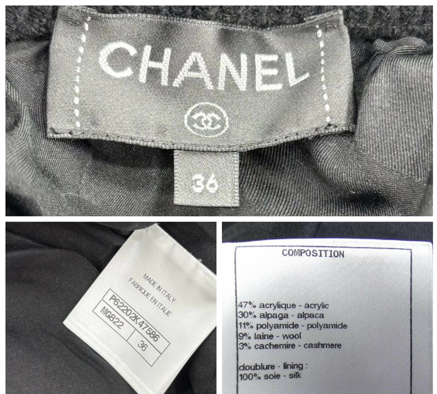 Chanel 19B Black Fuzzy Alpaca CC Zipper Bomber Jacket Coat FR 36