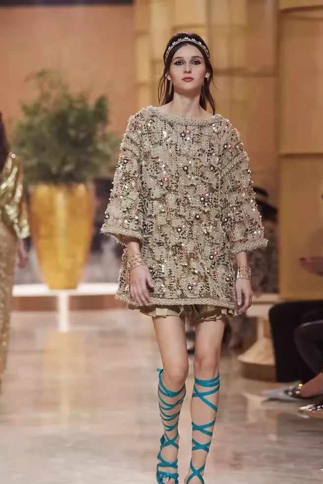 Chanel 18C khaki top with gold embroidery