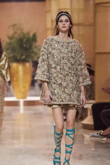 Chanel 18C khaki top with gold embroidery
