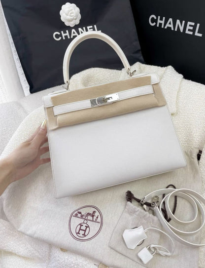 Hermès Hermes Kelly 28  pure white epsom leather palladium hardware - 28 Crossbody Bag - Used fashion item from Wararni