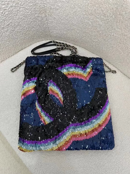 Chanel 21k sequined rainbow tote bag