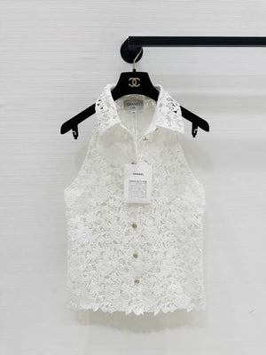 Chanel 26c new white lace cutout top, F36