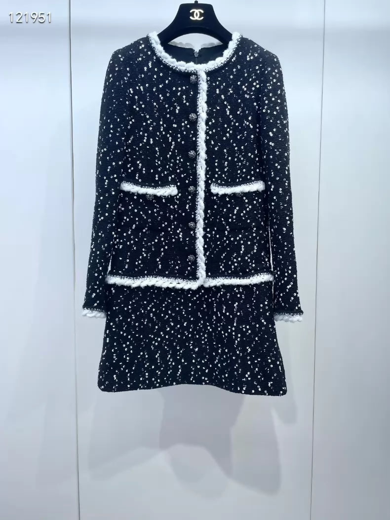 Chanel 23K black sequined tweed dress