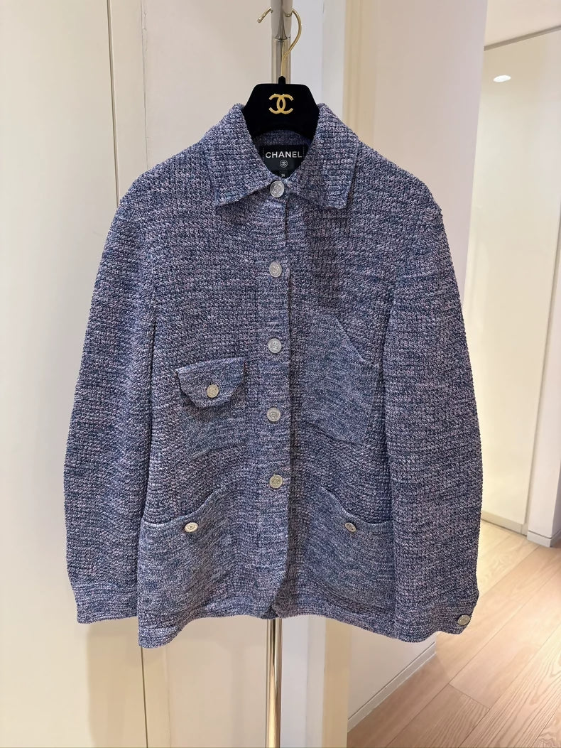 Chanel Vine Purple Four-Pocket Knit Cardigan