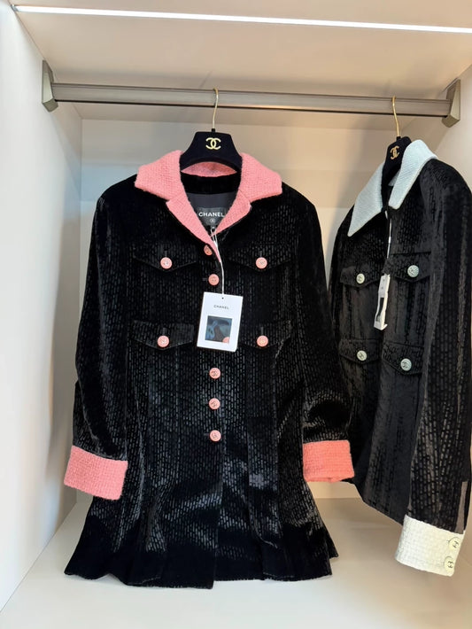 Chanel 22B pink & black velvet jacket