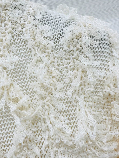 Chanel 21S ecru fringed knit cardigan