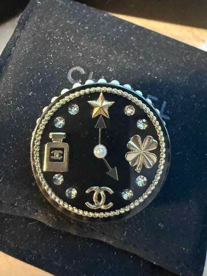 Chanel 20C clock acrylic brooch