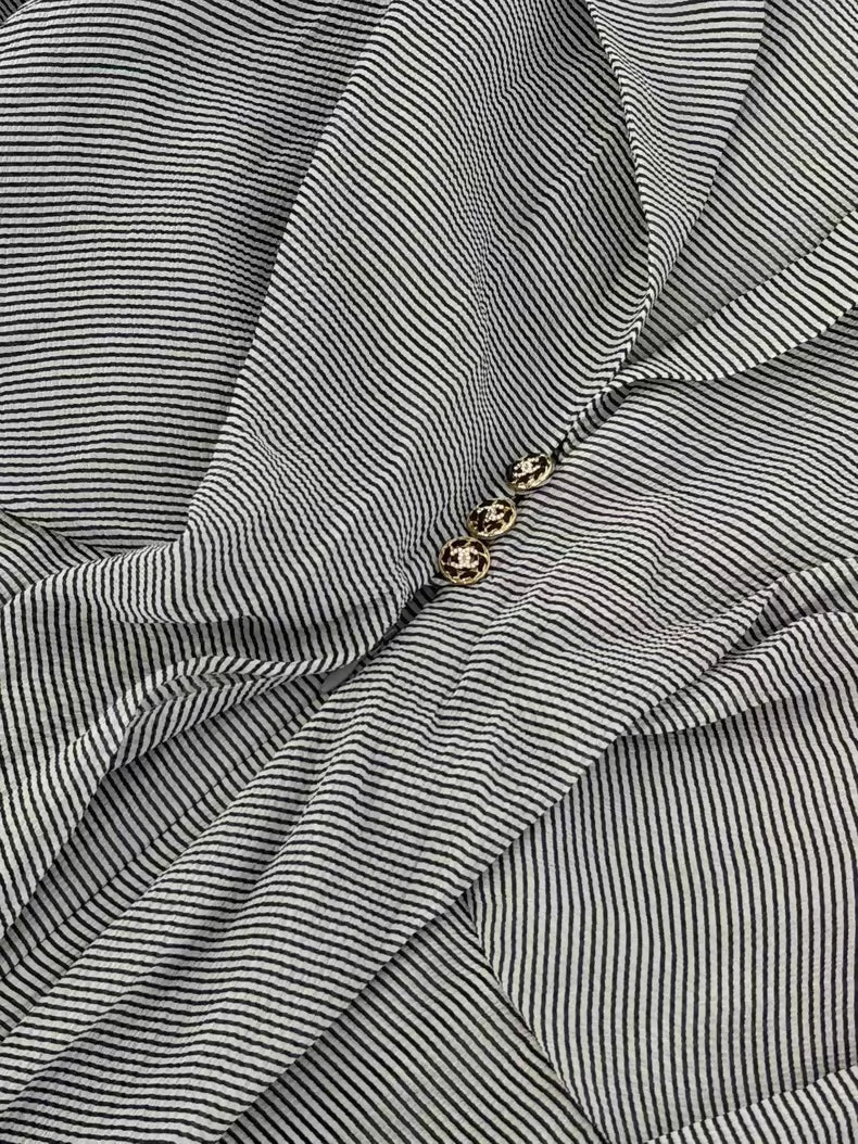 Chanel 22S Blue and White Striped Silk Dress