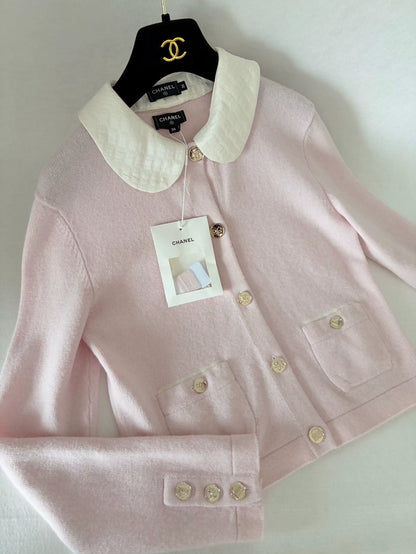 Chanel 25B Pink Collar Knit Cardigan