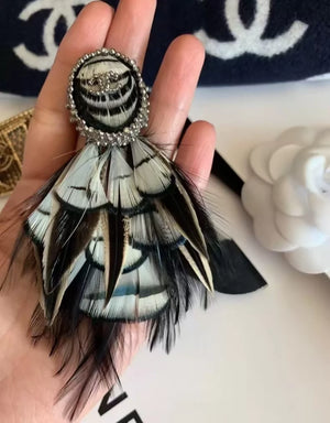 Chanel Edinburgh Collection Black and White Feather Brooch