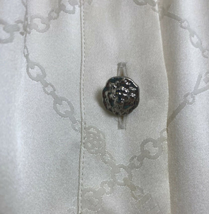 Chanel 22B Ecru Jacquard Silk CC Logo Velvet Bow Blouson Dress FR 40