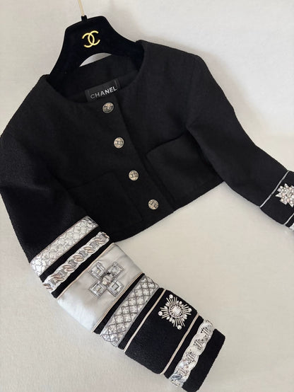 Chanel 22A Astro Black Silver Gemstone Beaded Jacket