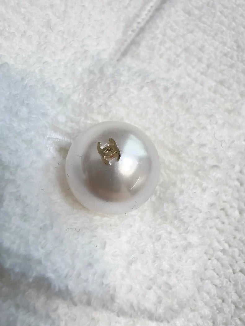 Chanel 23P white pearl-button polo dress