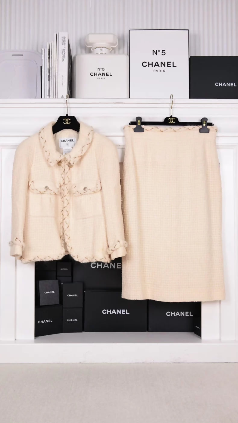 Chanel 07A Beige Tweed Jacket and Skirt Set