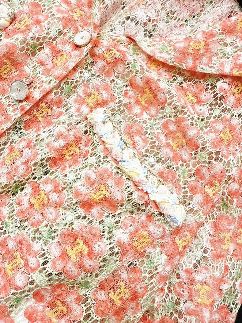 Chanel 25P Orange Camellia Lace All-over CC Cardigan