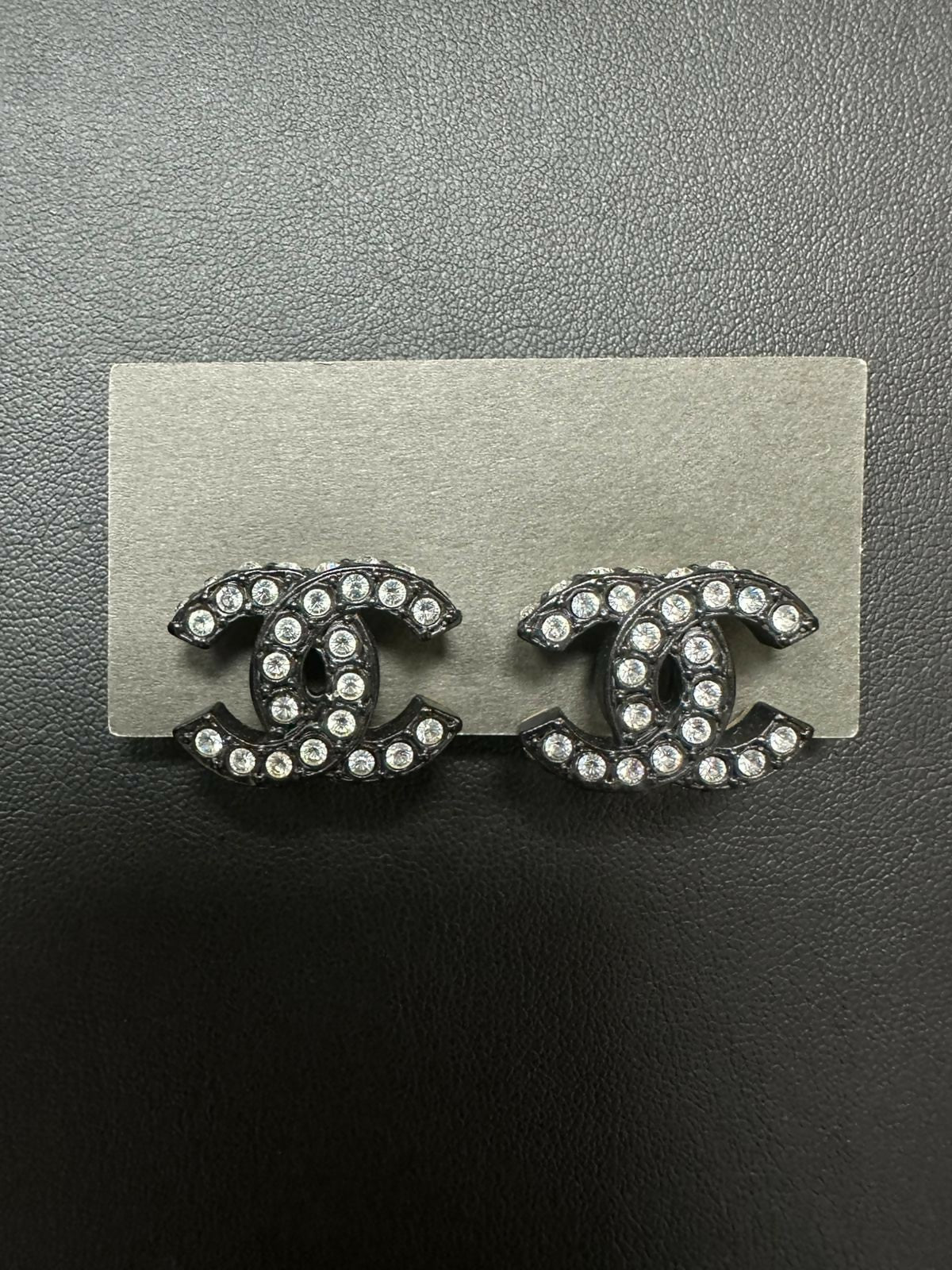 Chanel Vintage 2002 Rhinestone Black Coco Mark Earrings