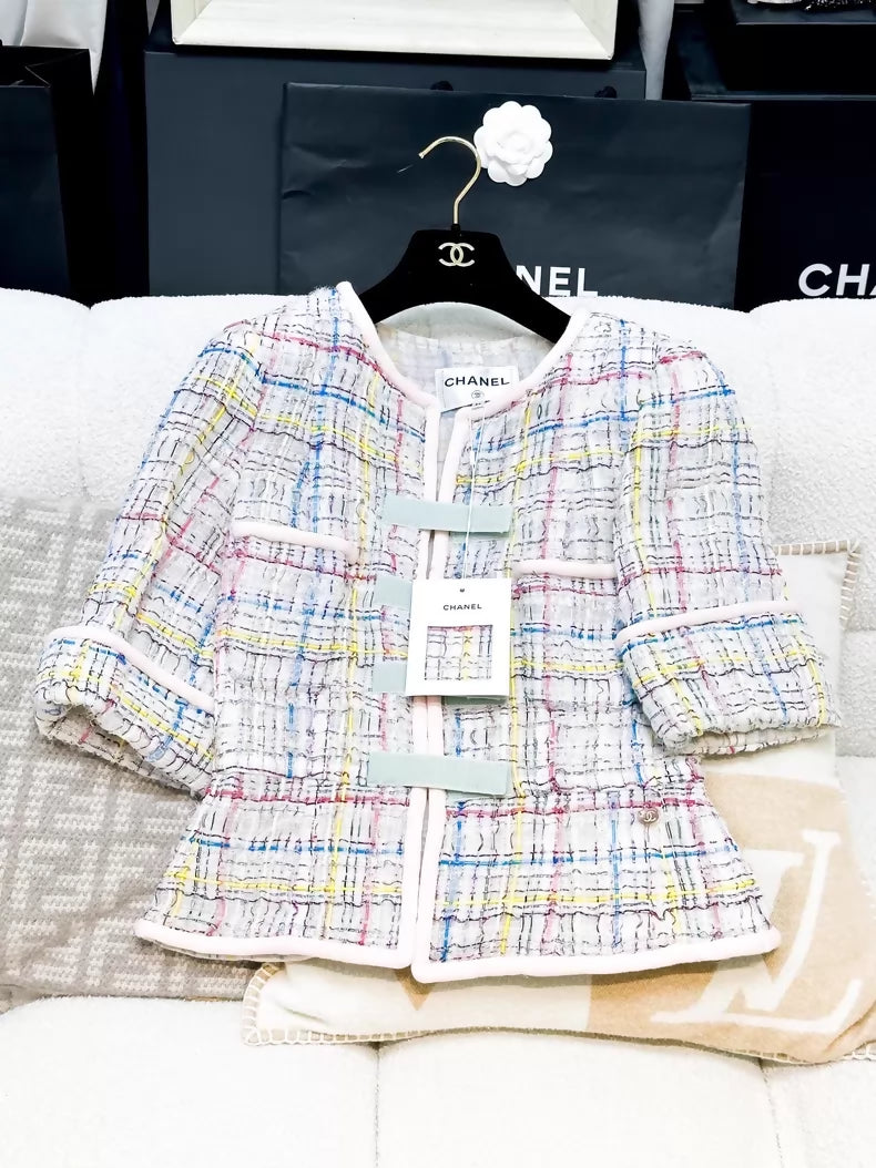 Chanel 17S Colourful Pink Striped tweed Jacket