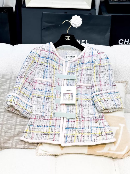 Chanel 17S Colourful Pink Striped tweed Jacket