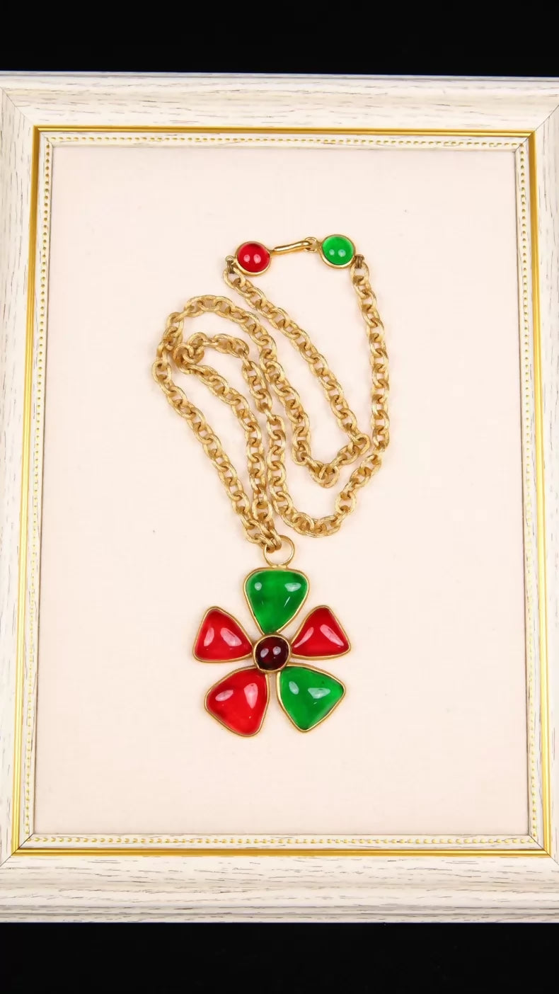 Chanel Colored Glass Petal Pendant Necklace