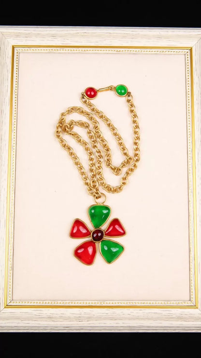 Chanel Colored Glass Petal Pendant Necklace