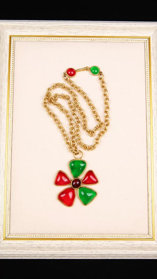 Chanel Colored Glass Petal Pendant Necklace