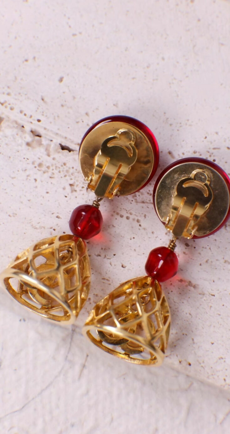 Chanel Red Glass Birdcage Earrings