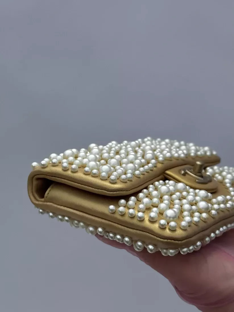 Chanel 2015 Paris–Dubai Gold Metallic Pearly Wallet on Chain