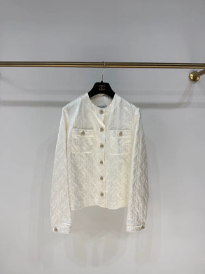 Chanel 25A silk embossed ecru gold double C logo jacket