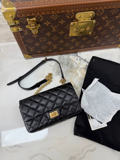 Chanel 2.55 Black and Gold Leather Mini Waist Bag Bag,