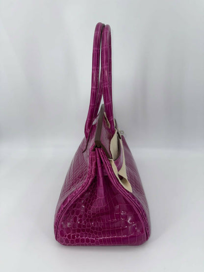 Hermès JPG Shoulder Birkin 42 in Shiny Rose Scheherazade Porosus Crocodile with Palladium Hardware