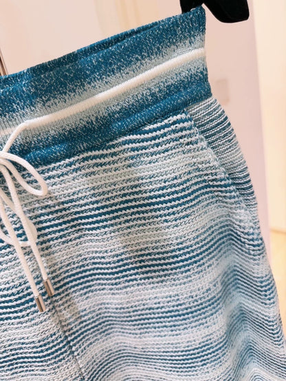 Loro Piana Blue and White Gradient Striped Silk-Cotton Knit Shorts