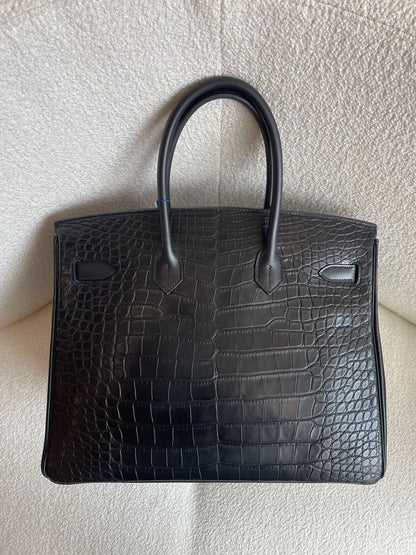 Hermes Birkin 35 Matte Crocodile Box and Togo Leather Palladium Hardware 
